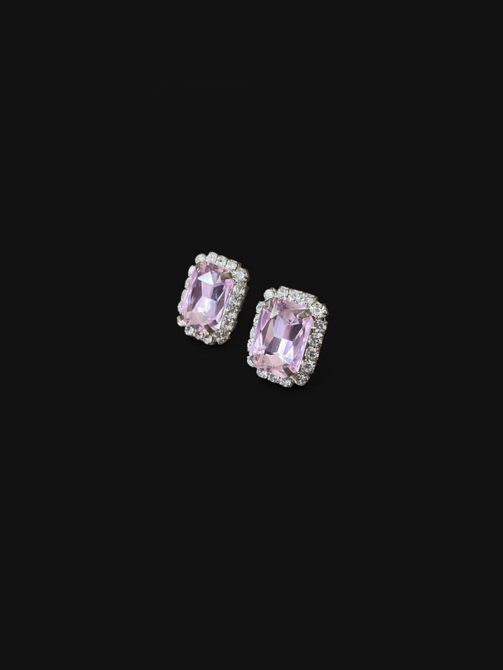 Pink and silver clip on diamond earrings